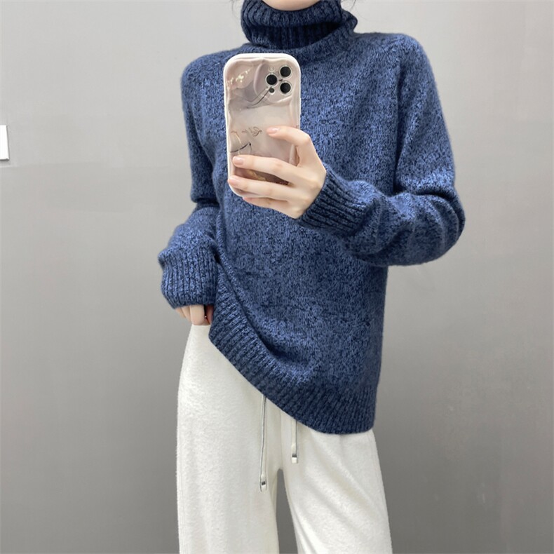 重磅秋冬新款高领山羊绒衫女加厚宽松慵懒风花纱毛衣针织打底衫，女装羊绒衫，织绒羊