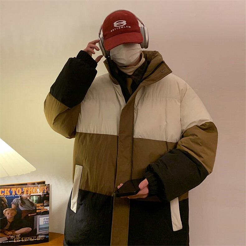 港风2026新品冬季宽松情侣装撞色棉衣棉服冬装加厚外套D007-P90,男装棉衣,星座717
