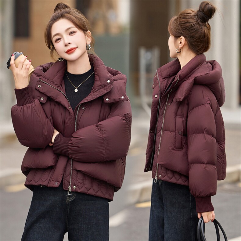 2025冬装时尚保暖减龄90%白鸭绒羽绒服女连帽显瘦面包服外套图片