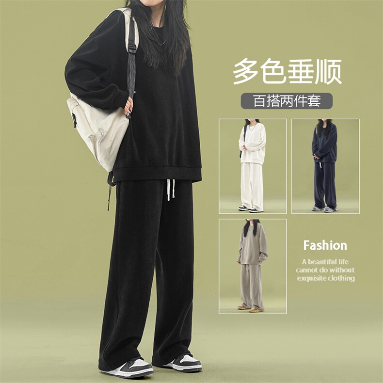 垂顺轻奢重磅条绒套装潮牌圆领卫衣加抽绳束脚裤TZ810-特批92,男装休闲套装,星座718