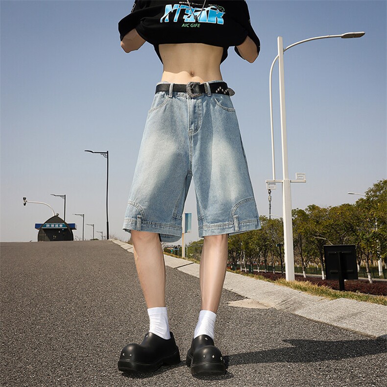 8XL-M特大码牛仔裤短裤男美式倒装五分裤子宽松直筒DK1527P45,男装牛仔裤,电商D206-1