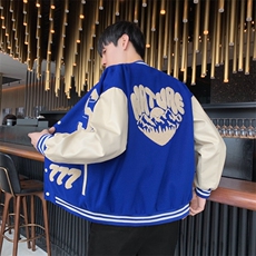 美式棒球服男秋刺绣毛呢皮袖夹克青少年港风ins潮外套JK01-P100，男装夹克，星座308B-2