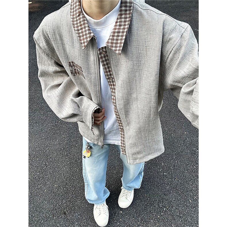 W647-P68MIU家老钱风假两件拼接外套Cleanfit美式复古千鸟格，女装短外套，电商B323A