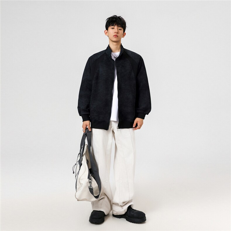 可二开罗纹拼接脏脏灰扎染面料大码M-5XL夹克JK78083P65控98，男装夹克，星座227-7