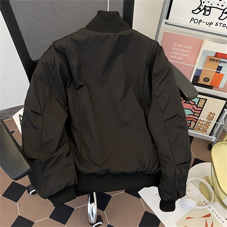 黑色短款羽绒服男款秋冬季美式痞帅高级感棉衣外套廓形立领面包服,男装棉衣,星座410-7