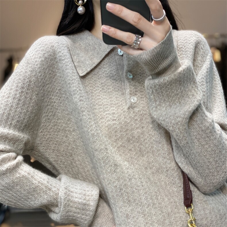 气质简约百搭秋冬季新款POLO领羊毛衫,女装羊毛衫,温贝羊绒