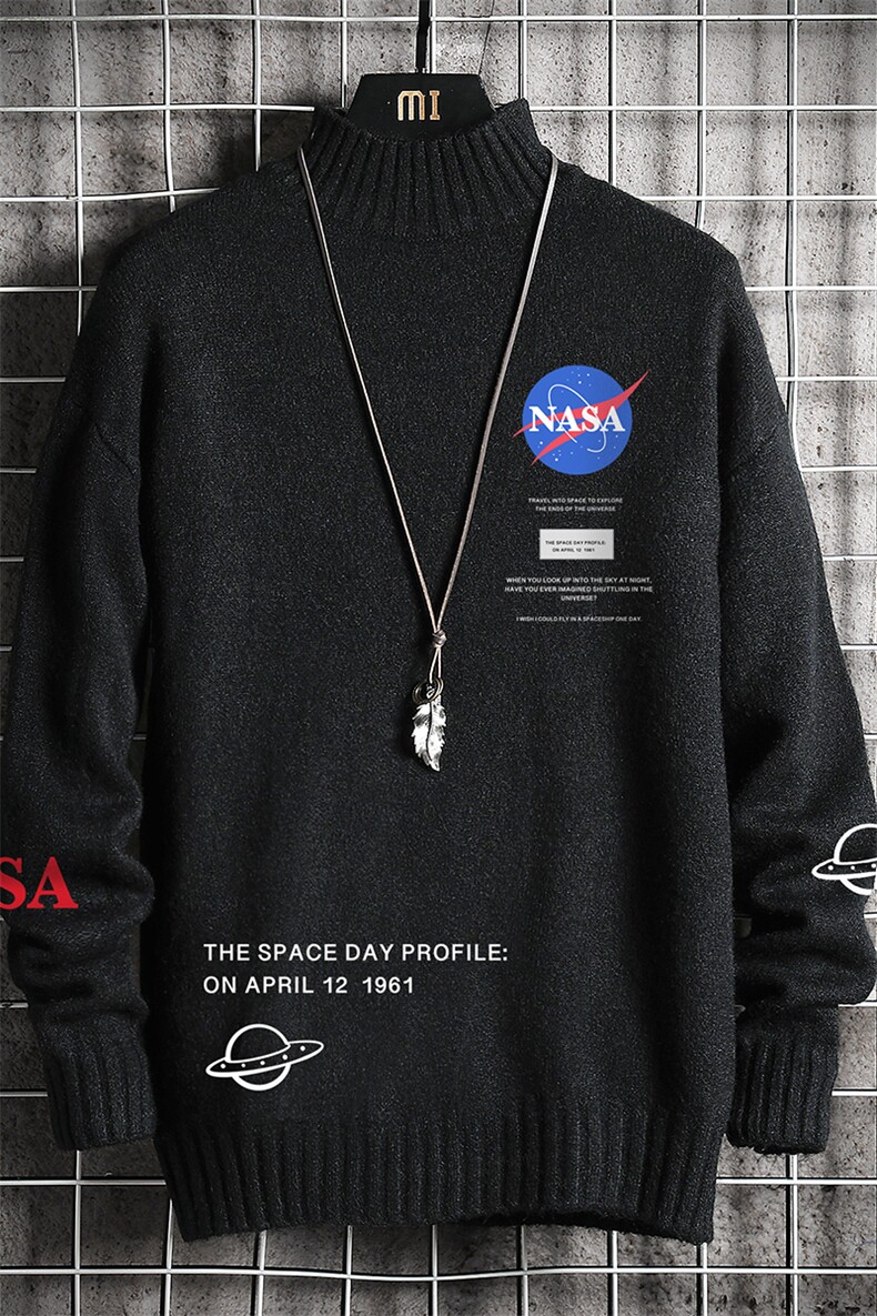 NASA半高领毛衣大码针织衫男毛线衣男网格M18243-P45加绒款-P65,男装针织衫/毛衣,电商A040A