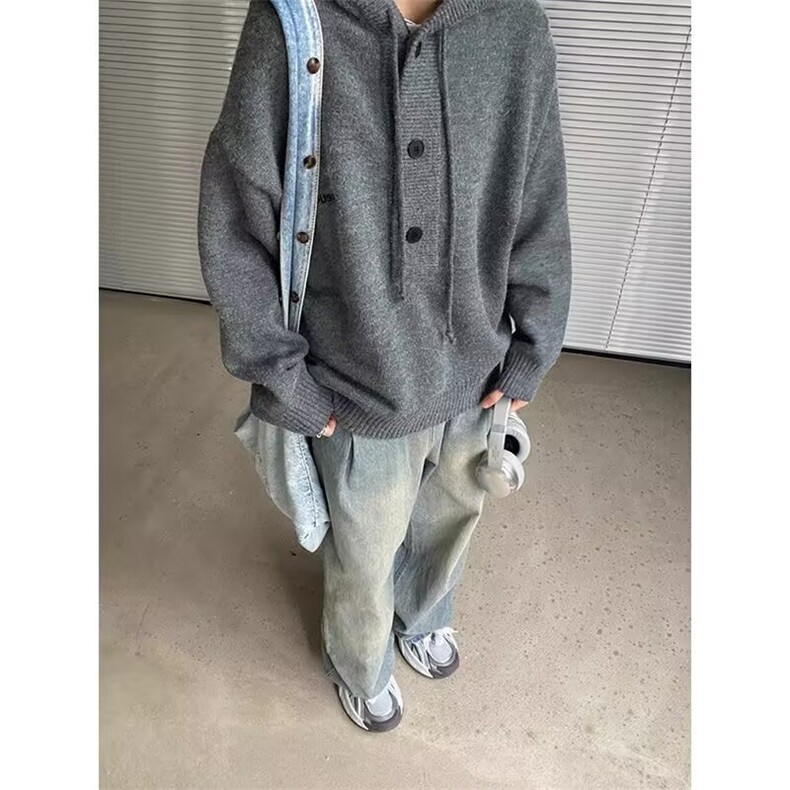 新款开衫毛衣美式复古休闲慵懒风V领针织衫男纯色外套MY5727p68,男装针织衫/毛衣,电商D315