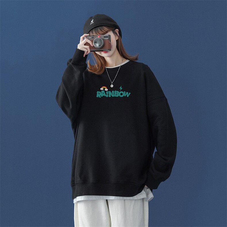 中性风春装情侣款女生字母印花宽松圆领卫衣W101P40控58,男装卫衣,A247A