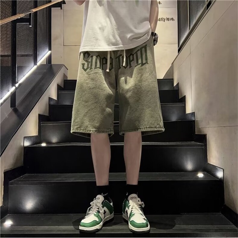 美式高街牛仔短裤男韩版潮字母渐变色2023夏季ins五分裤RK706-P41,男装牛仔裤,星座412-3