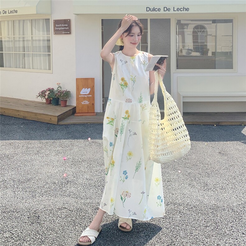 法式俏皮减龄印花连衣裙女2025夏季新款休闲超好看甜美初恋背心裙,女装连衣裙,2C159
