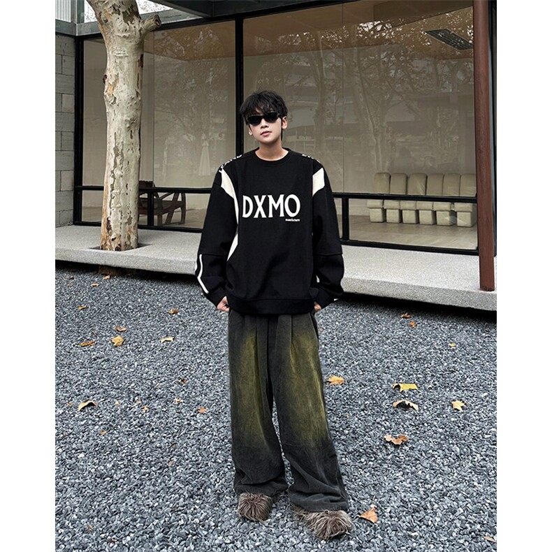 秋冬潮男华夫格卫衣宽松休闲套头休闲慵懒感卫衣常规P58加绒P68,男装卫衣,电商B319