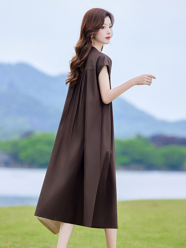 天丝棉连衣裙女夏轻奢高级感时尚洋气收腰遮肚子减龄显瘦衬衫裙子,女装连衣裙,靓衣阁