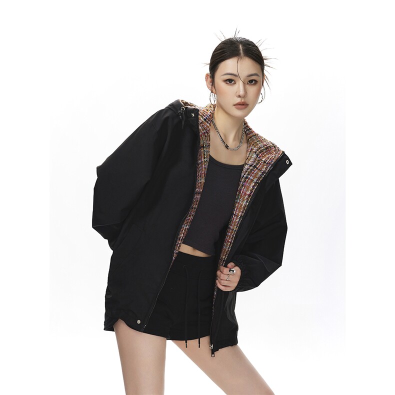 可二开小香风拼接面料大码M-5XL夹克100%聚酯纤维JK78079P75控118，女装短外套，星座226-1