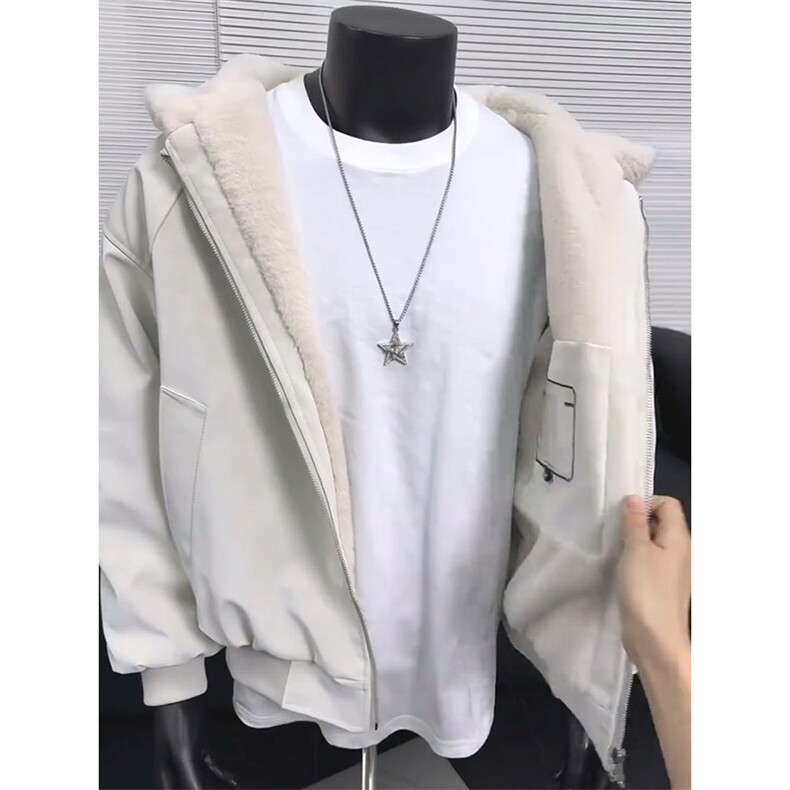 现货高品质美式高街冬季重磅座山雕大毛毛领pu皮棉衣男女加厚外套,男装皮衣,电商A486