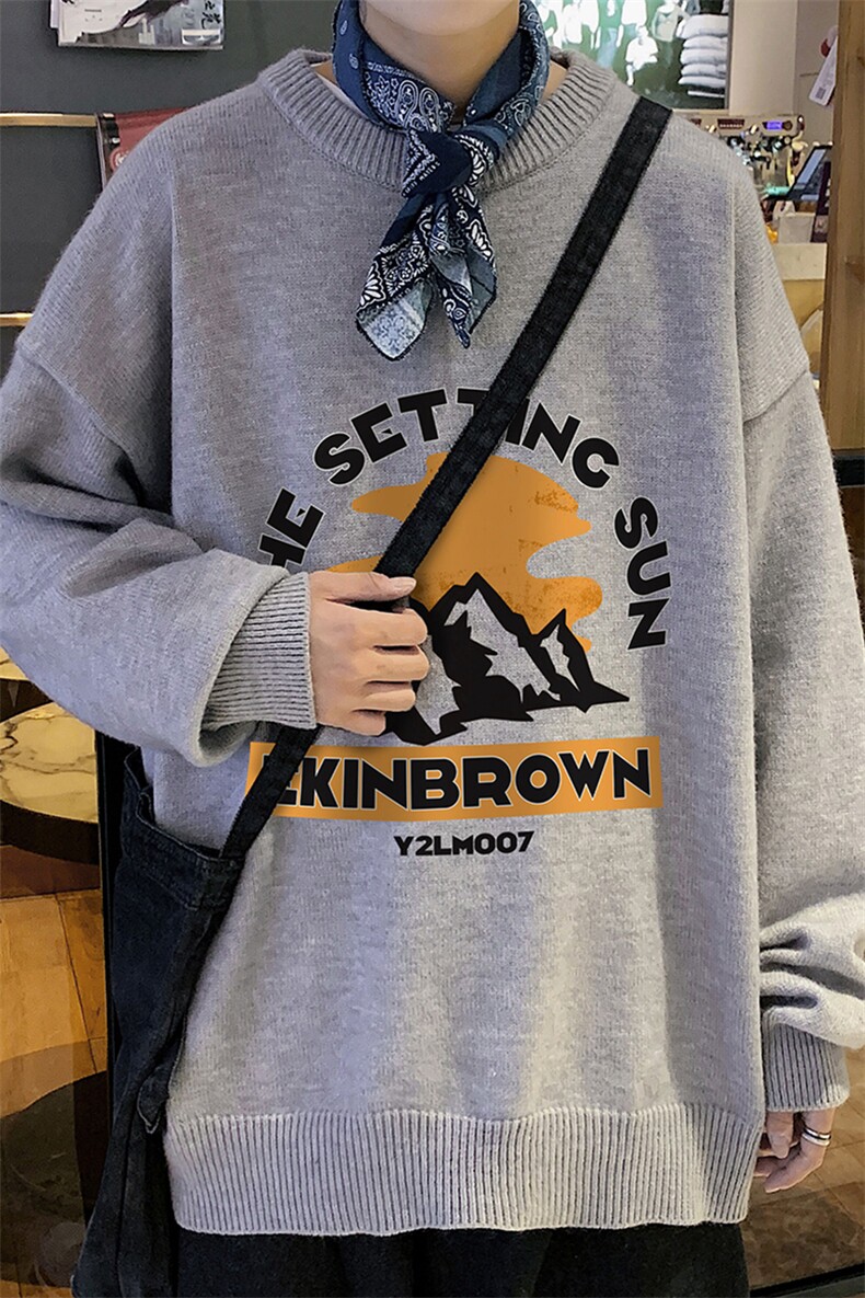 1港风新款宽松休闲中性情侣潮流印花毛衣男外套7983P48加绒P55,男装针织衫/毛衣,星座226-2
