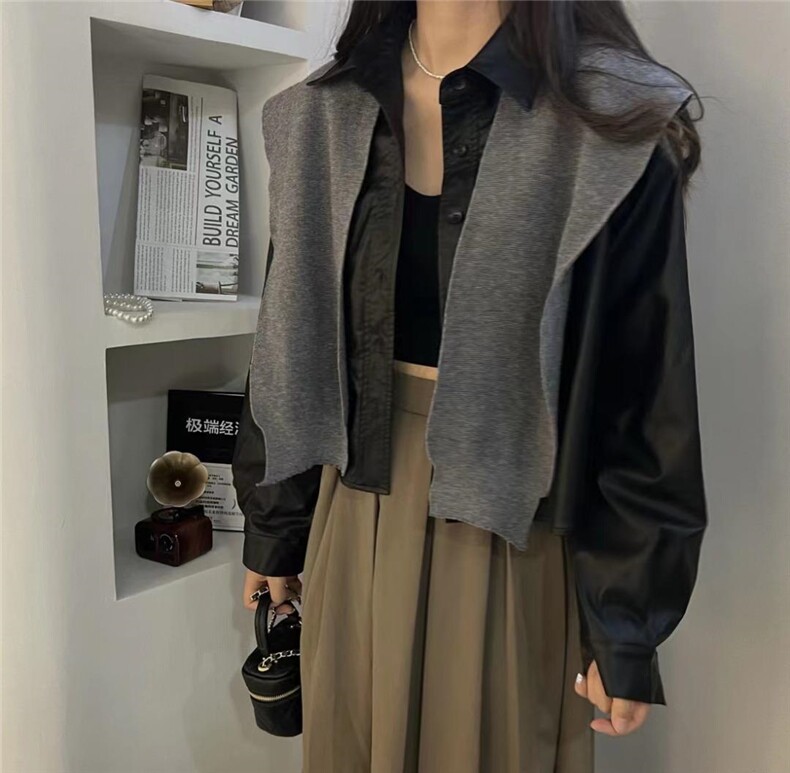 披肩pu皮衣外套,女装皮衣,炫女孩
