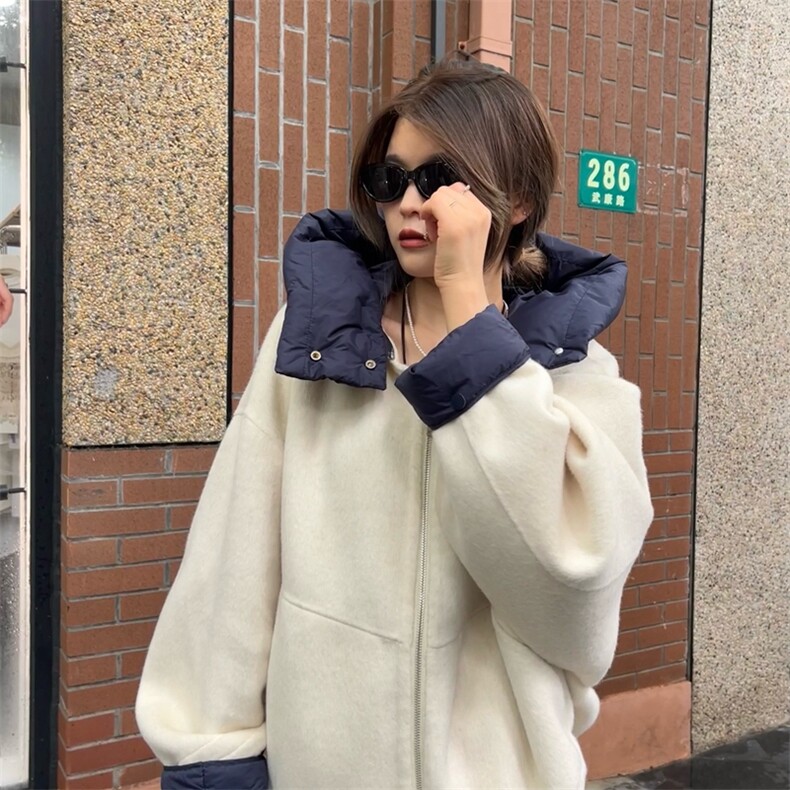 2025年夏季常规长袖纯色拉链时尚百搭双面呢大衣简约大方，女装双面呢大衣，蒙绒特