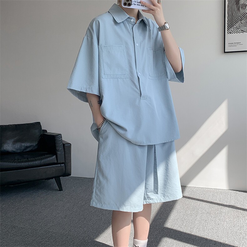 现货TZ25113-P52特控88大码夏季冰感顺滑纯色套装，男装休闲套装，电商D232