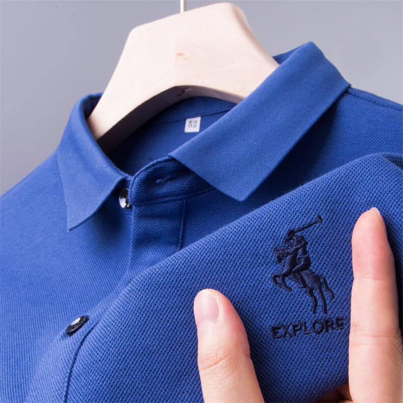 高端男士POLO衫长袖T恤翻领中年爸爸装春秋季战马polo高档上衣图片