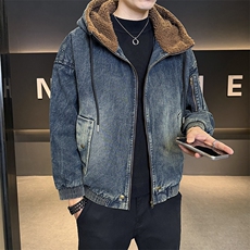 加绒加厚夹克男2025冬款连帽牛仔外套羊羔毛上衣男B317/J615/P175，男装工装外套，电商B317