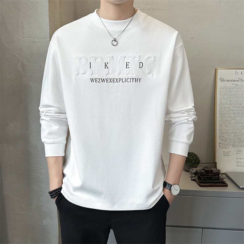 2025新款秋季卫衣男款高级感3D字母钢印长袖打底衫A313-5802-P78,男装T恤,电商A313