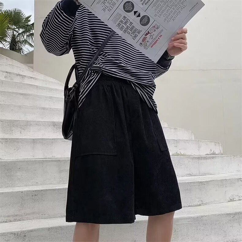 日系原宿风灯芯绒休闲短裤男士夏季宽松百搭学生运动阔腿中裤,男装牛仔裤,星座1013