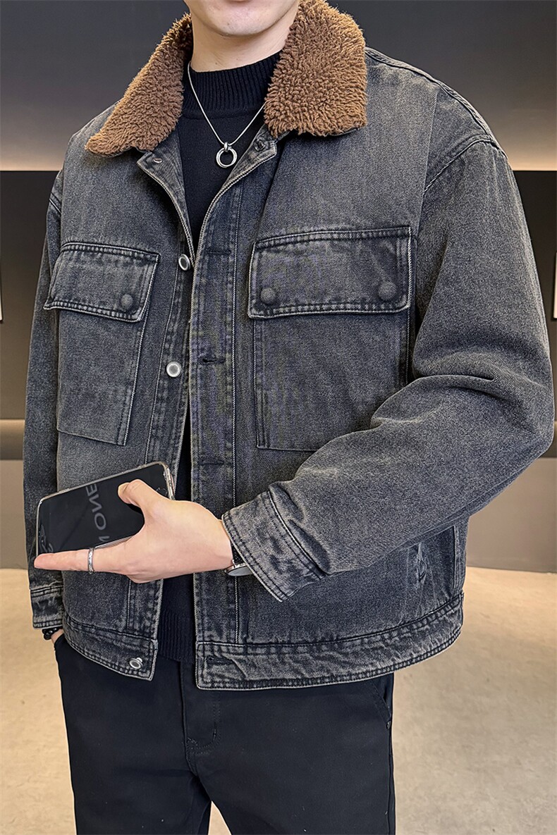 工装牛仔夹克男2025冬款加绒加厚羊羔毛外套男上衣B317/J616/P165,男装夹克,电商B317
