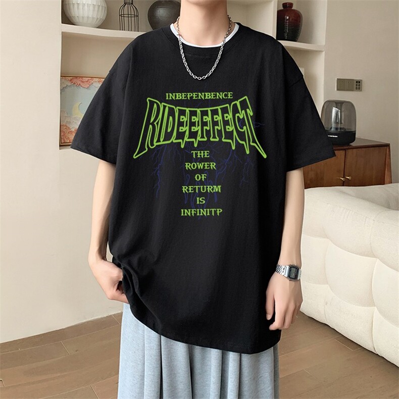 夏季流行男士纯棉落肩宽款印花短袖T恤休闲时尚吸汗透气T17,男装T恤,星座1013