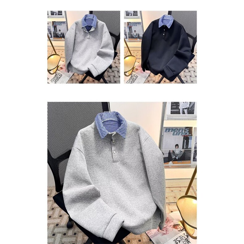 1506/QY0050/P52潮牌港风拼色长袖Polo衫男刺绣宽松半拉链卫衣,男装Polo衫,星座1506