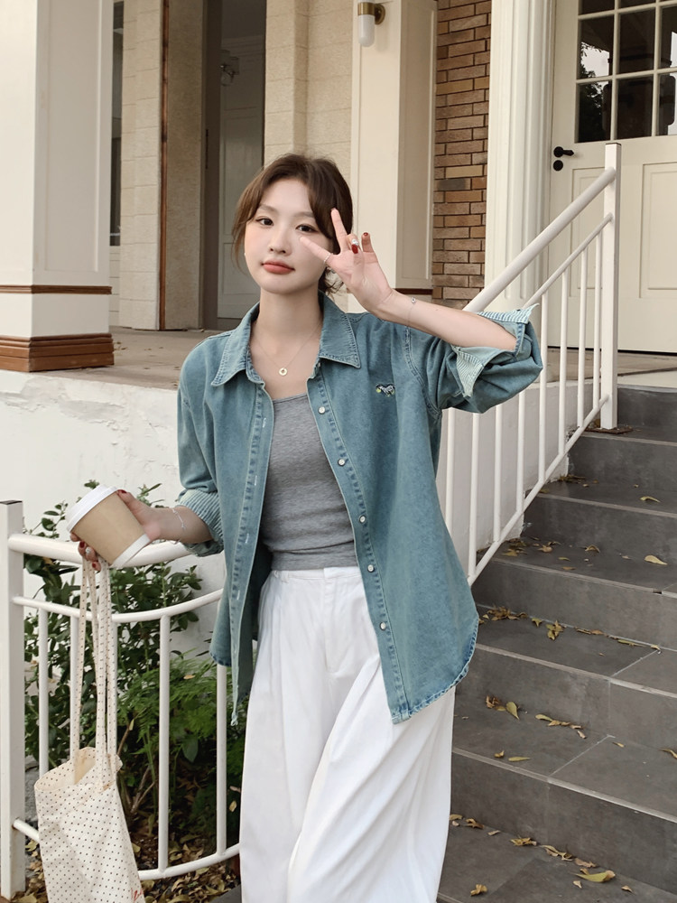 春新春装新款设计感刺绣衬衫牛仔外套春季中国2025,女装短外套,豆豆家