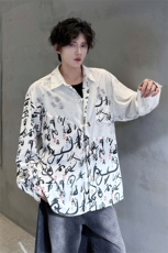 CS1152-特批38控68秋季新款新中式撞色拼接长袖冰丝衬衫大码男，男装衬衫，电商A059