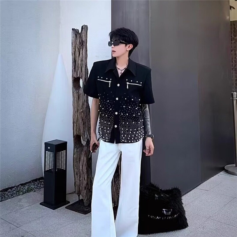 高级感重工烫钻牛仔外套男韩版设计满天星百搭宽松夹克上衣男生潮,男装工装外套,星座218-1（原230）