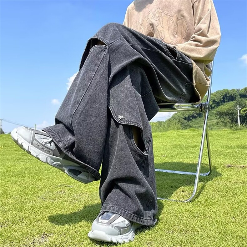 高街设计感痞帅破洞牛仔裤男美潮流嘻哈炸街阔腿裤潮C987P53,男装牛仔裤,星座1116-2