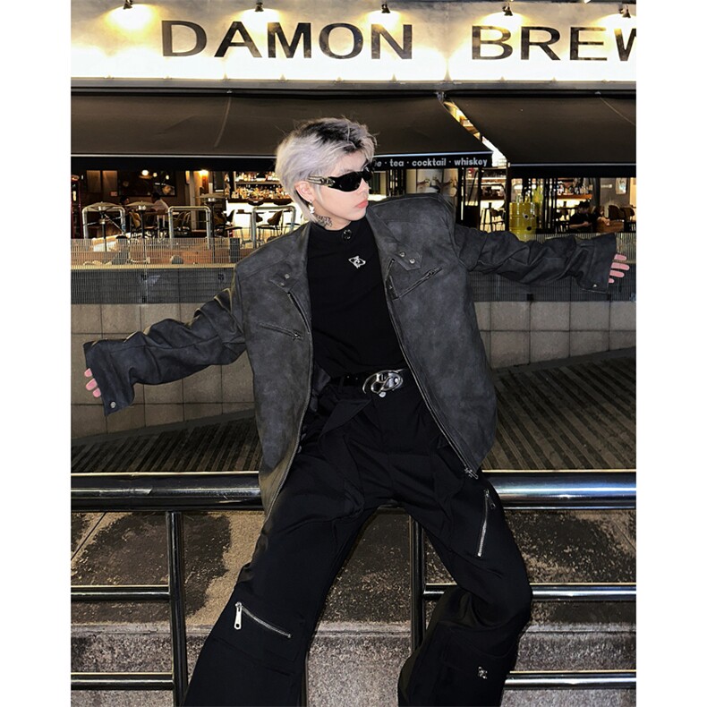 2025冬复古街头机车麂皮衣夹克短款夹棉服垫肩外套A025-Y91-P90,男装夹克,电商A025
