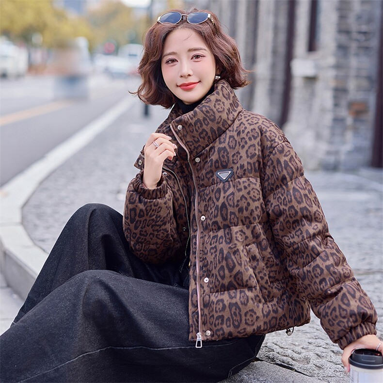 时尚豹纹立领短款羽绒服女2025冬季新款美式炸街高级感白鸭绒外套,女装羽绒服,慧尚依恋