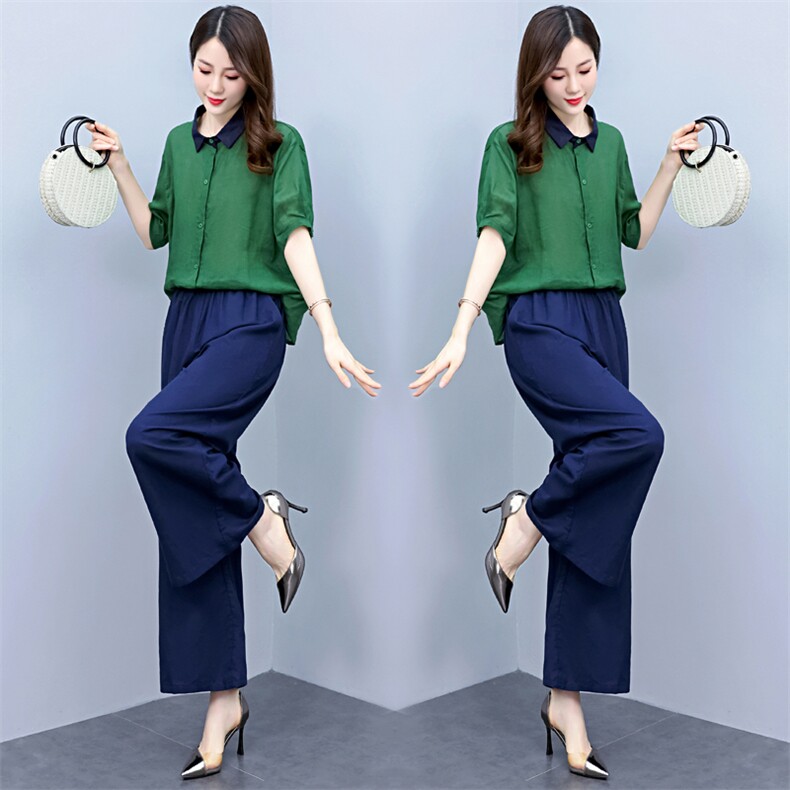 洋气棉麻套装女2025年春夏新款韩版宽松上衣阔腿裤休闲亚麻两件套,女装套装/套裙,凝聚力
