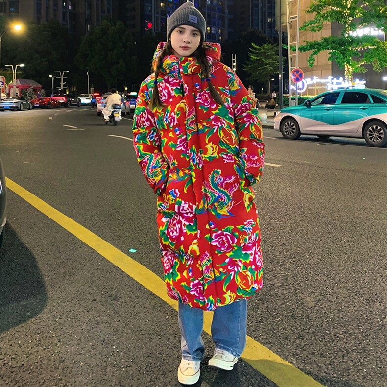 A5长款棉衣外套东北大花风汉服男女宽松保暖防寒连帽棉袄情侣,男装棉衣,星座115A(原星座507）