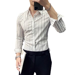 21秋季M-5XL条纹衬衫男长袖韩版修身休闲衬衣男 打底 CS203TP45图片