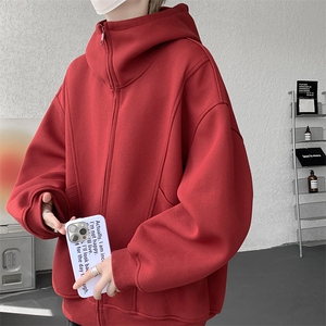8XL-M休闲复古潮美式重磅连帽宽松安克拉红色卫衣外套WY34P8