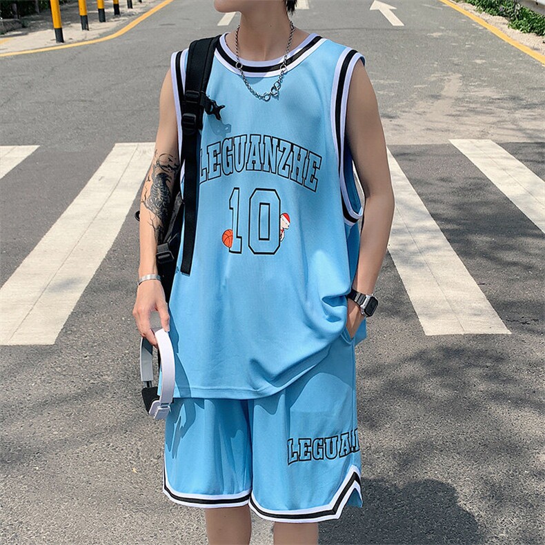 2023夏季新款港风外景大码无袖T恤运动套装M-5XHQ21309-P50,男装休闲套装,电商A022