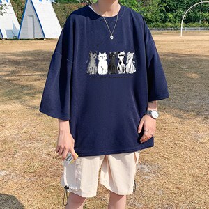 Q11100-P30 春夏季七分袖t恤男大码五分袖男短袖中袖图片