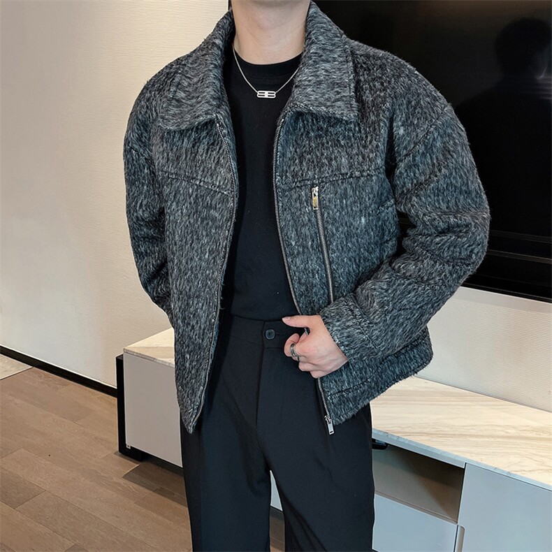 秋冬高级慵懒风加棉毛呢大衣男短款翻领妮子夹克外套潮JK2330P155，男装夹克，电商B267