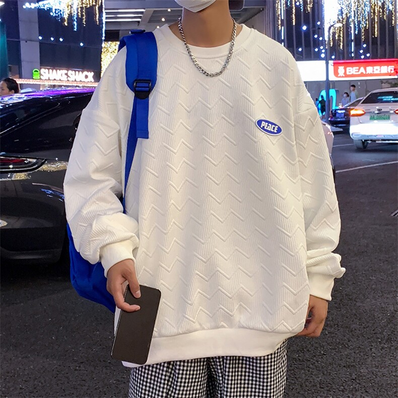WY3171-P48春装新款港风痞帅高街潮流宽松男士休闲圆领卫衣,男装卫衣,电商A009A（原A058A）