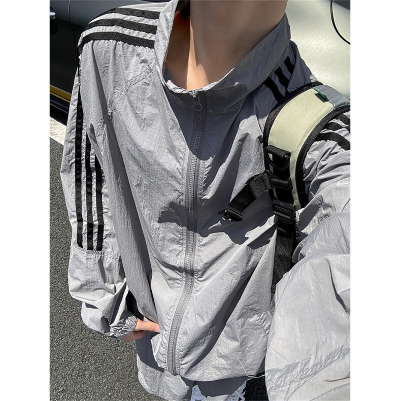 XZ1005-1-TTH0042-批85，夏季防晒凉感速干少年感条纹套装,男装防晒衣,星座1005-1