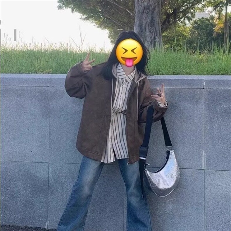 潮流常规款慵懒无品牌欧美式高街皮衣外套男女情侣2024秋新款,男装皮衣,星座506A