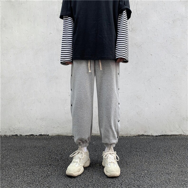 明排扣裤子男宽松运动裤韩版卫裤男潮流百搭束脚休闲裤LK6136-p35，男装休闲裤，星座1008-2