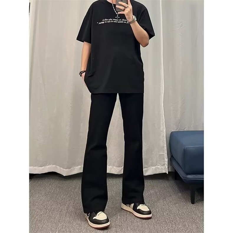 黑色微喇cleanfit设计感西裤垂感高级感痞帅裤子男加绒Z701RP38,男装西裤,星座1112-1