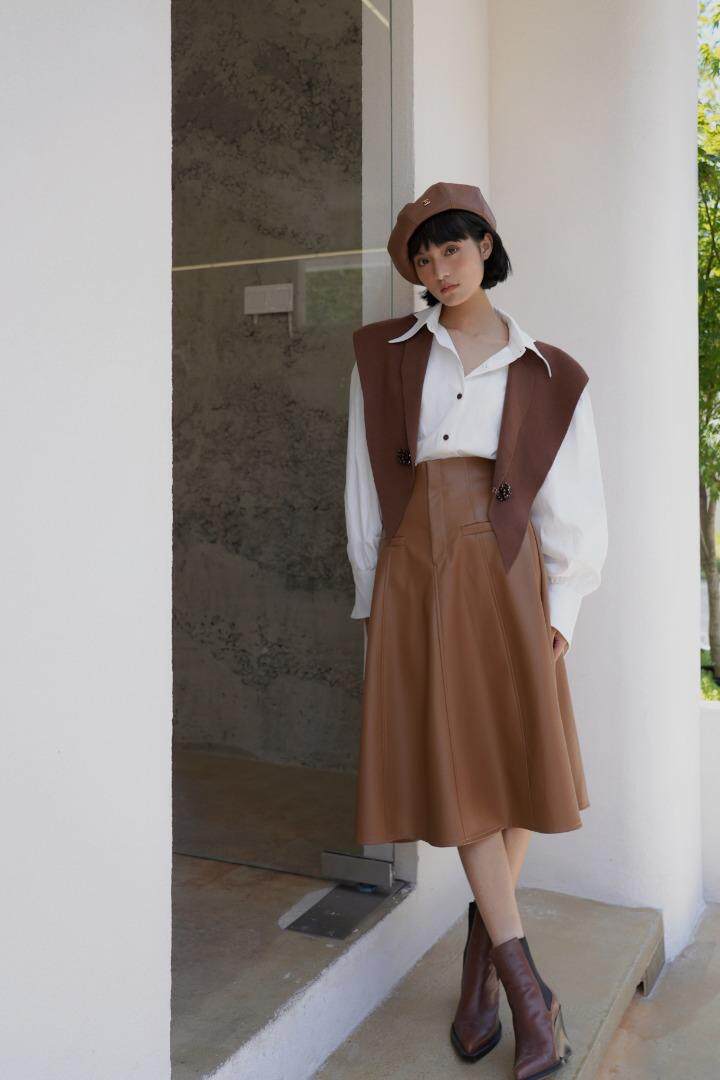 毛衣披肩衬衫配百搭皮裙，，女装针织衫/毛衣，GN