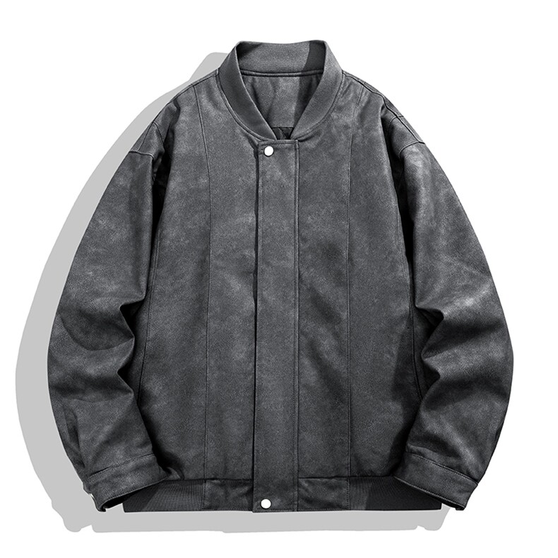 美式PU皮棒球领外套春秋季痞帅工装男士夹克宽松皮衣897-P75,男装皮衣,星座1403A
